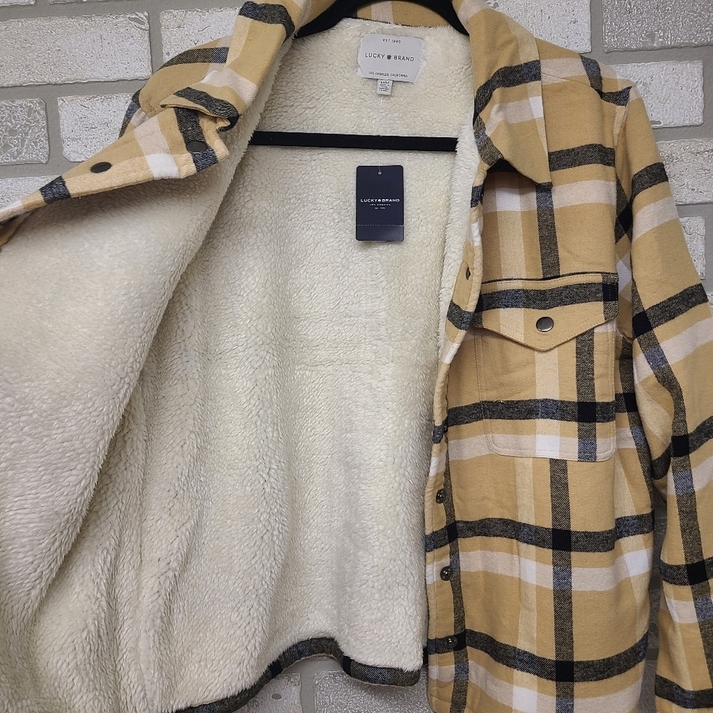 Lucky Brand Tan Black Snap Fleece Lined Shacket Medium - Picture 6 of 7